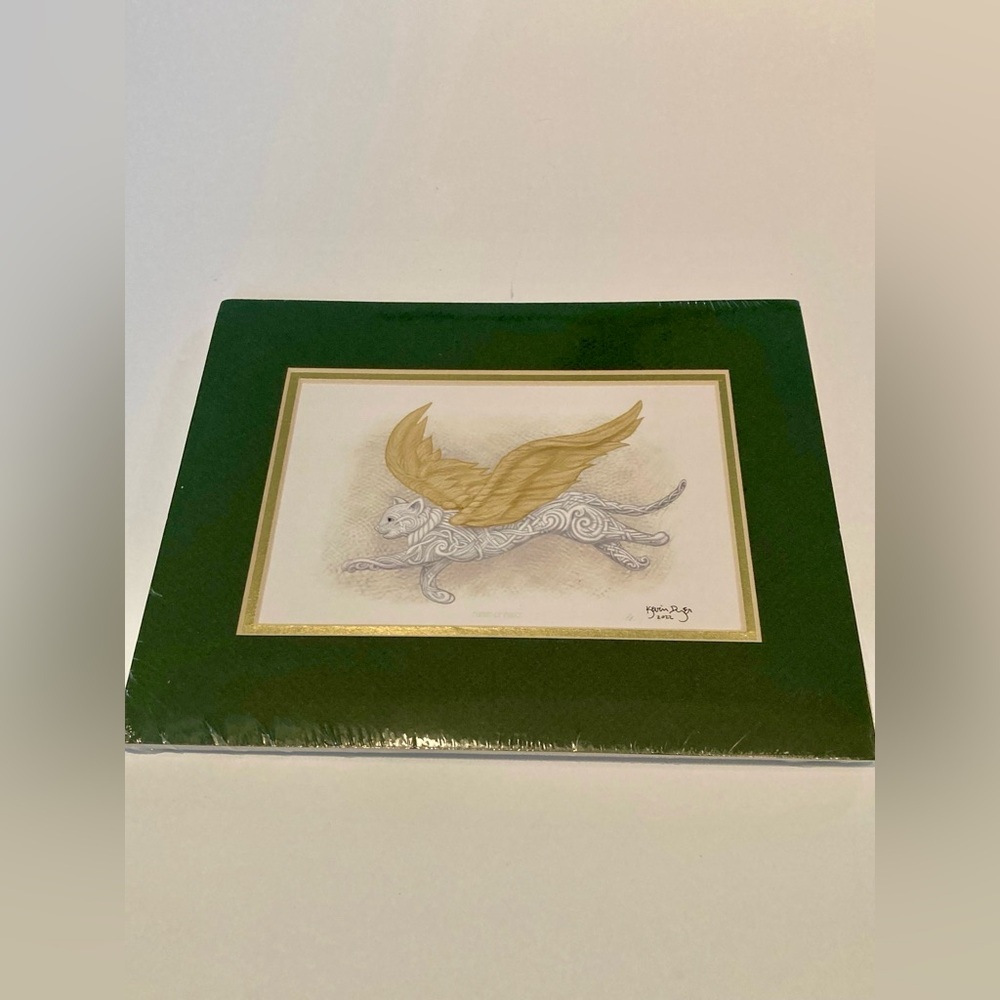Kevin Dyer Cast Paper Art Print Signed Double Matted Flight of Fancy Cat 10”x 8”